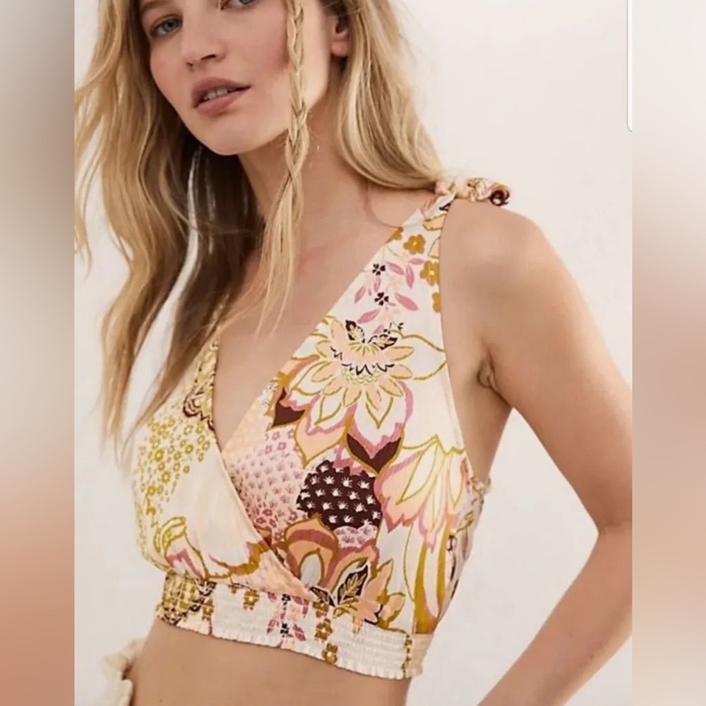 Free people floral print multicolor crop tank top XS